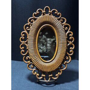 Vintage 70s Dart Industries Homco Oval Mirror Scrolled Resin Frame Farmhouse